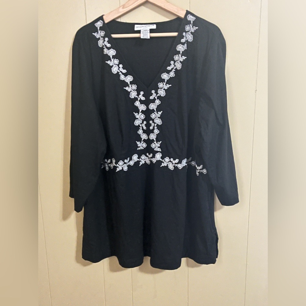 Sag Harbor 2X Black Embellished Floral Tunic Blouse Old Money Boho Chic Formal - Picture 8 of 8
